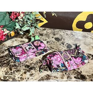 Vera Bradley Matching Wallet and Make up Bag, Cosmetic Pouch Brown Floral Print